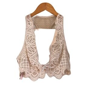 Victoria Secret Light Pink Dream Angels Lace Bow Tie Racerback Bralette Medium